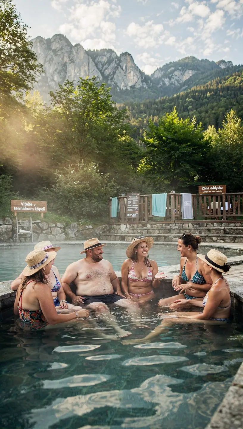 Group of travelers exploring a medieval village filled with cobblestone streets and artisan shops.